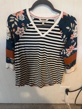 Matilda Jane Navy Striped V-Neck with Floral Raglan Sleeves